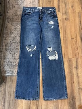 Distressed Wide-Leg Women's Jeans - Blue 11/29